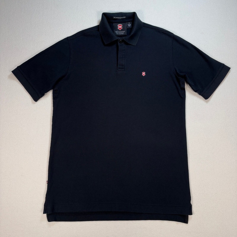 Victorinox Polo Men's S Black 60's 2 Ply Mercerized Pima Cotton Logo‎ Shirt